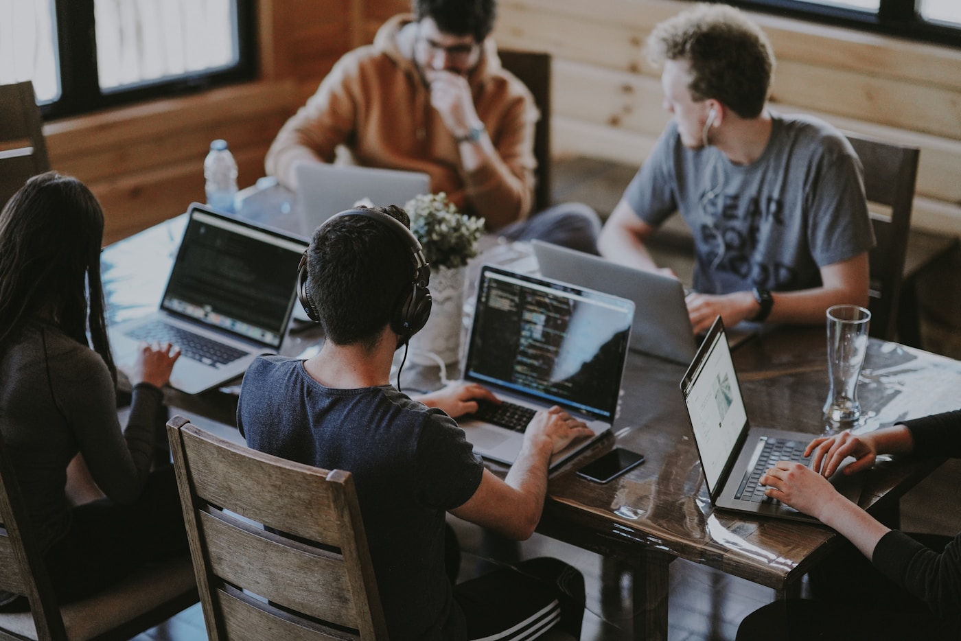 Software engineering team collaborating in a modern office